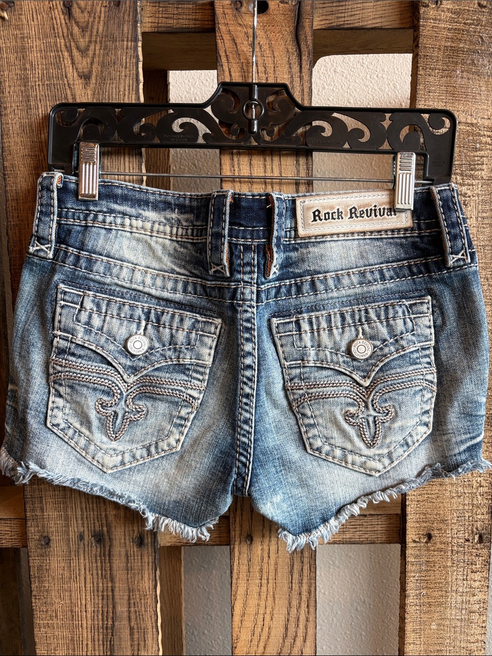 Rock Revival Distressed Blue Denim Cutoff Shorts - Picture 3 of 4